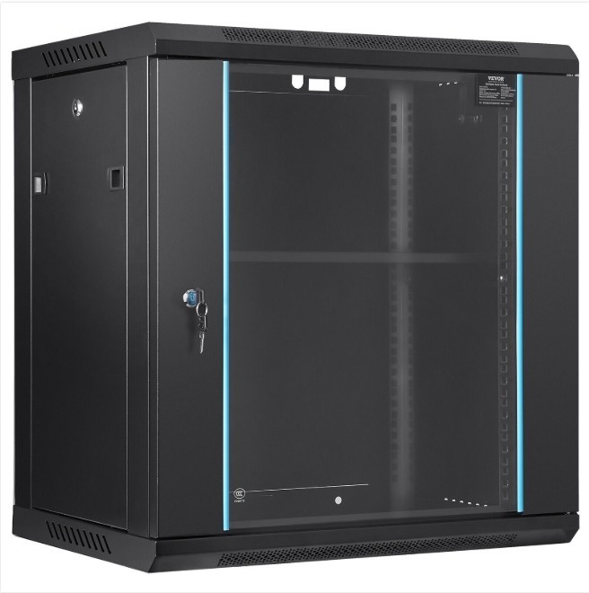 VEVOR 12U Wall Mount Network Server Rack Cabinet Enclosure - Black (W26412)