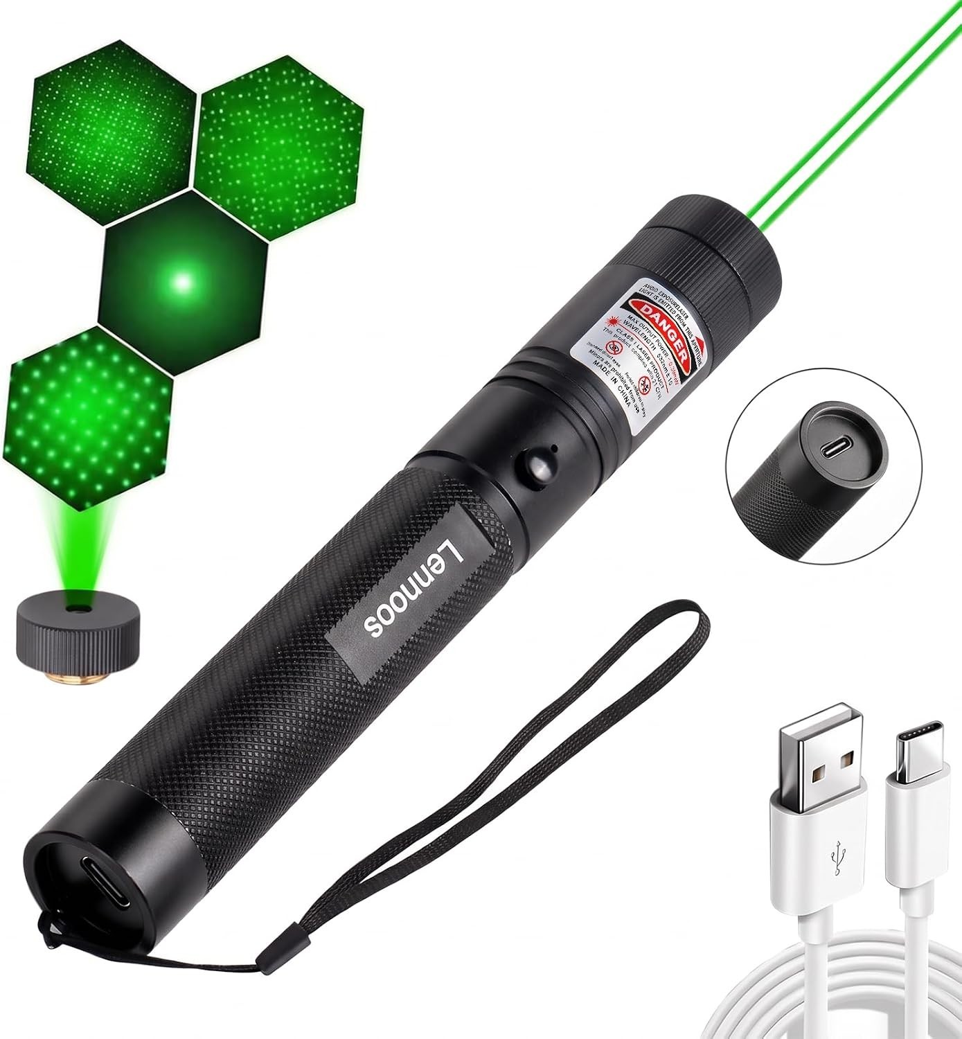 Lennoos USB-C Rechargeable Green Laser Pointer - Advanced Long-Range 