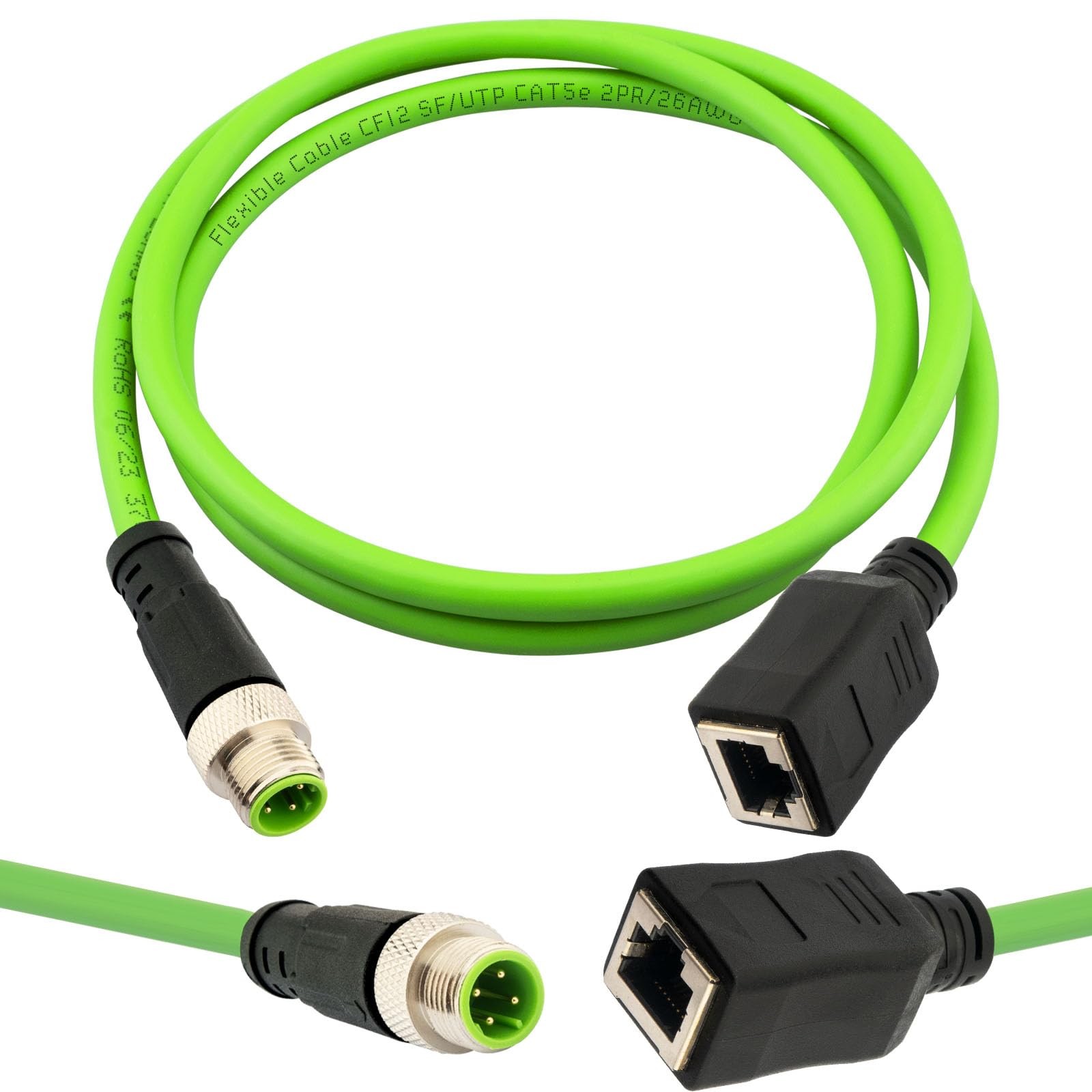 M12 RJ45 Female Industrial Ethernet Cable Cat5e 1M/3.3FT Extension Connector