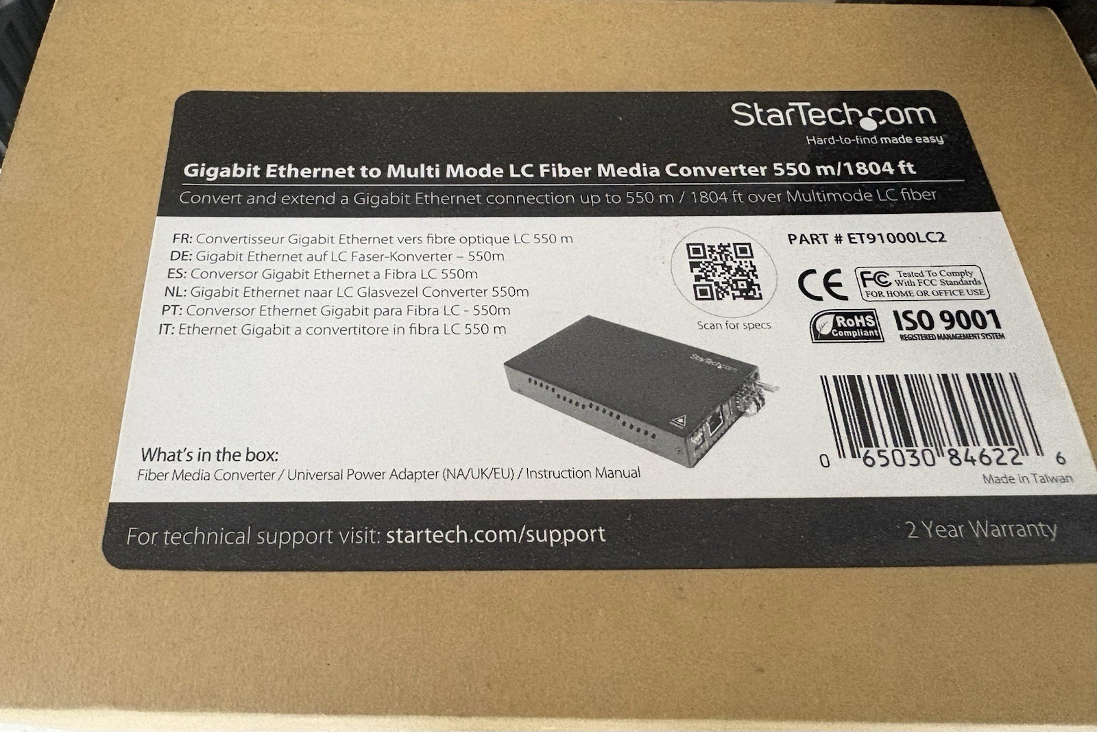 ET91000SC2 Startech Gigabit Ethernet MM SC 550m Fiber Media Converter - 1 Gbps