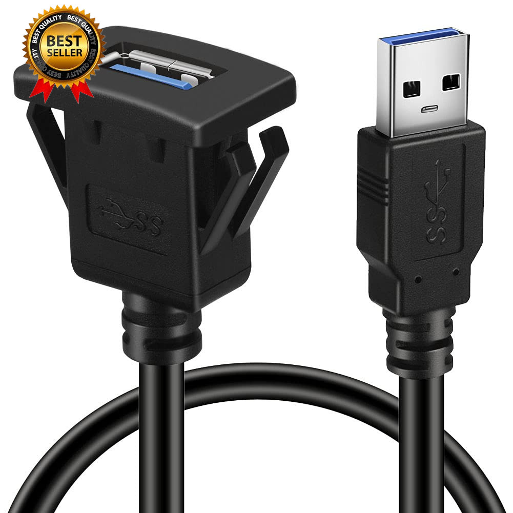 Square Single Port USB 3.0 Panel Flush Mount Extension Cable with Buckle for Car