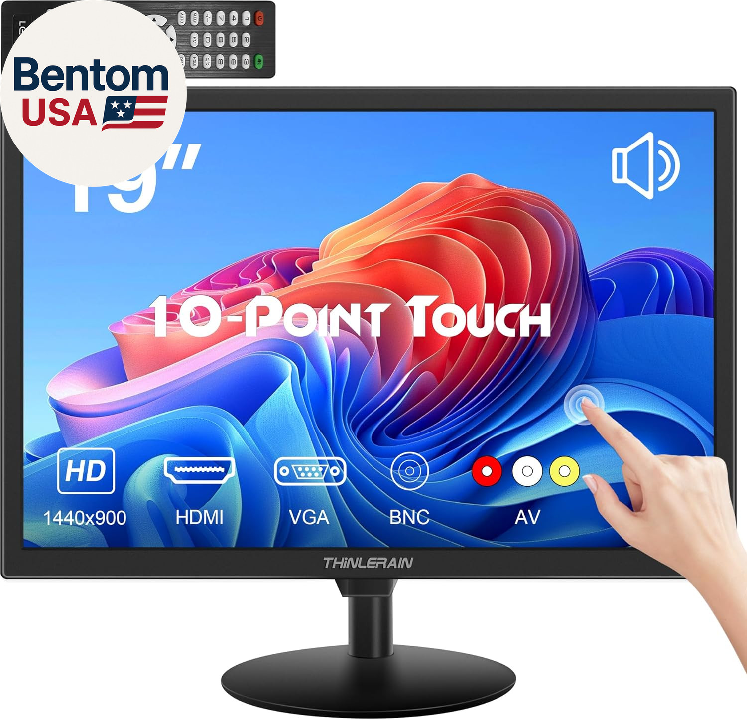 Touchscreen Monitor 19 Inch, 10-Point Multi Touch Screen Monitor 1440×900 HD Dis