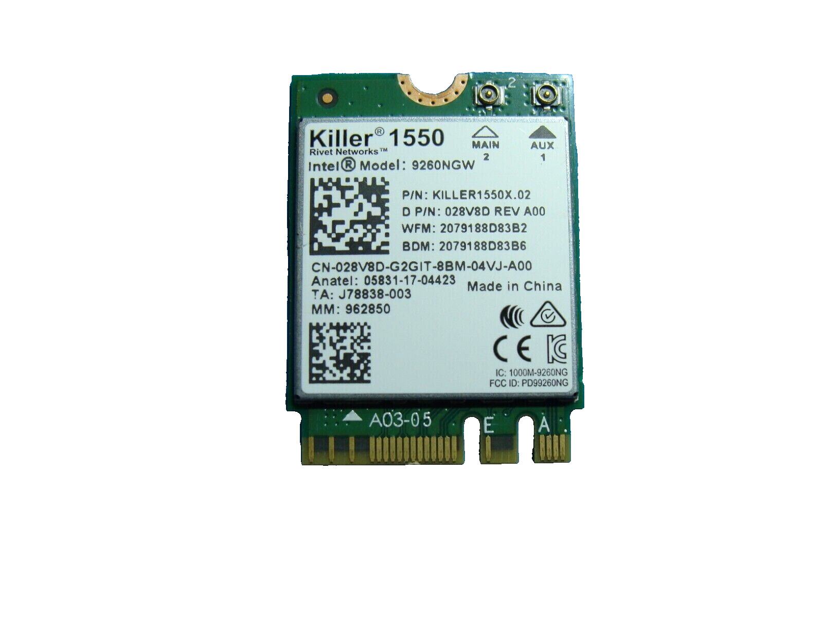 Dell Alienware 17 R5 Intel 9260NGW Killer 1550 Wireless Bluetooth Card 28V8D