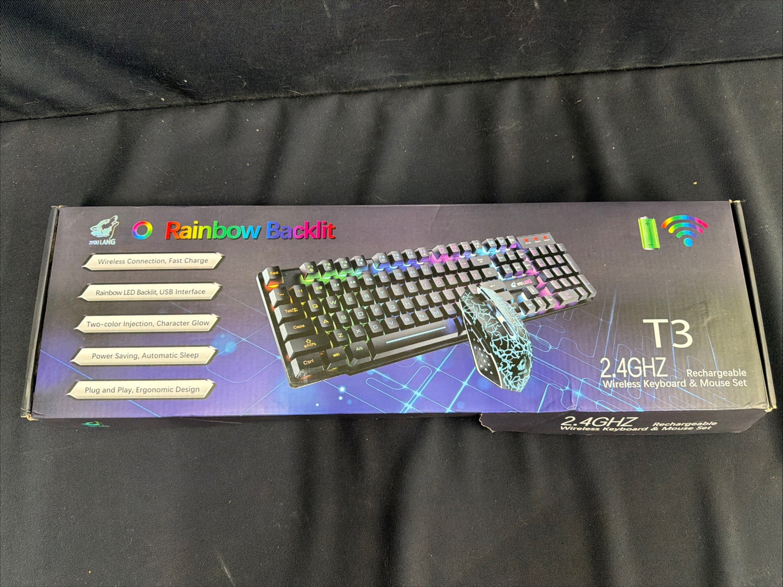 FREEWOLF T3 Wireless Gaming Keyboard Mouse Set RGB Backlit Rechargeable 2.4G