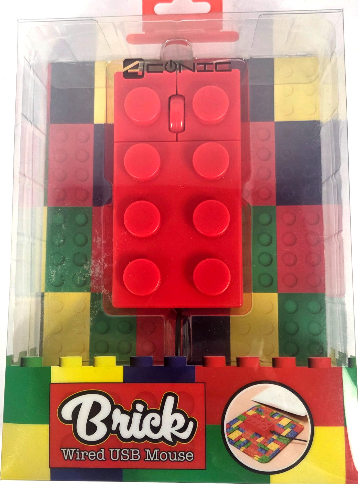 Aduro AC Onic Brick Wired USB Mouse Red Building Block 1200 DPI Plug Play New
