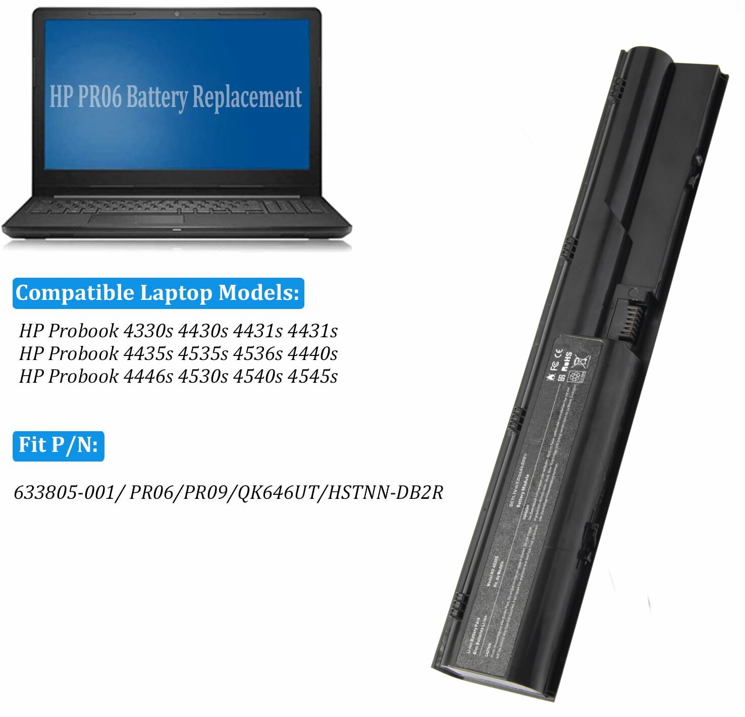 PR06 633805-001 Battery for HP Probook 4530s 4330s 4430s 4440S 4540S 58WH 11.1V
