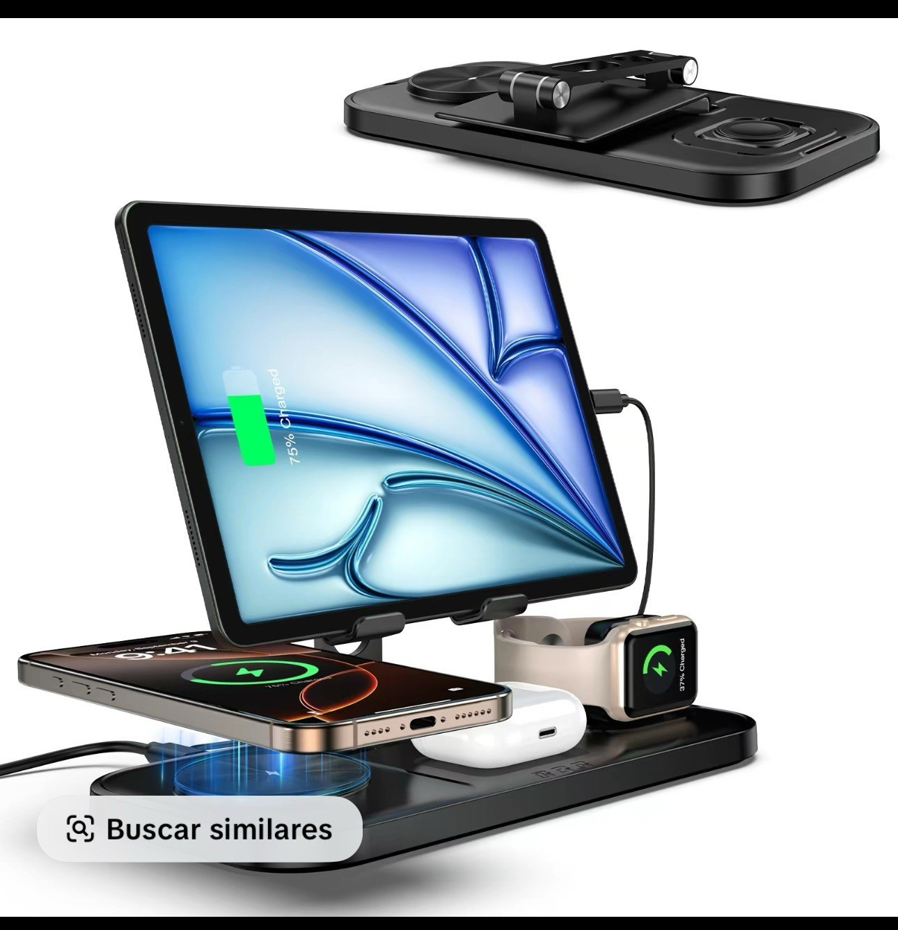 4-in-1 Foldable Fast Charge Charging Station Stand, Black