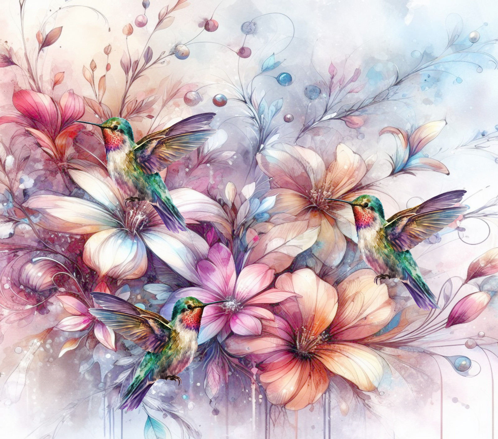 HUMMINGBIRD WATERCOLOR FLORAL COMPUTER MOUSE PAD 9.25 x 7.75 OR HOT PAD