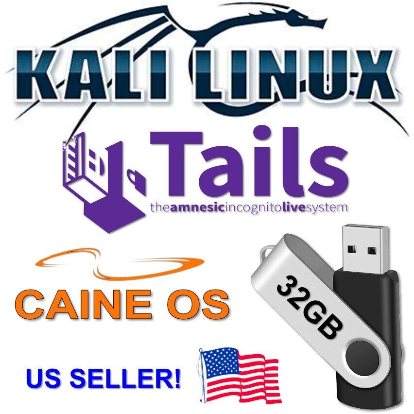Tails 5.22 Kali 2024.1 CAINE 13 Hacker/Security Multiboot 32Gb Live USB Linux