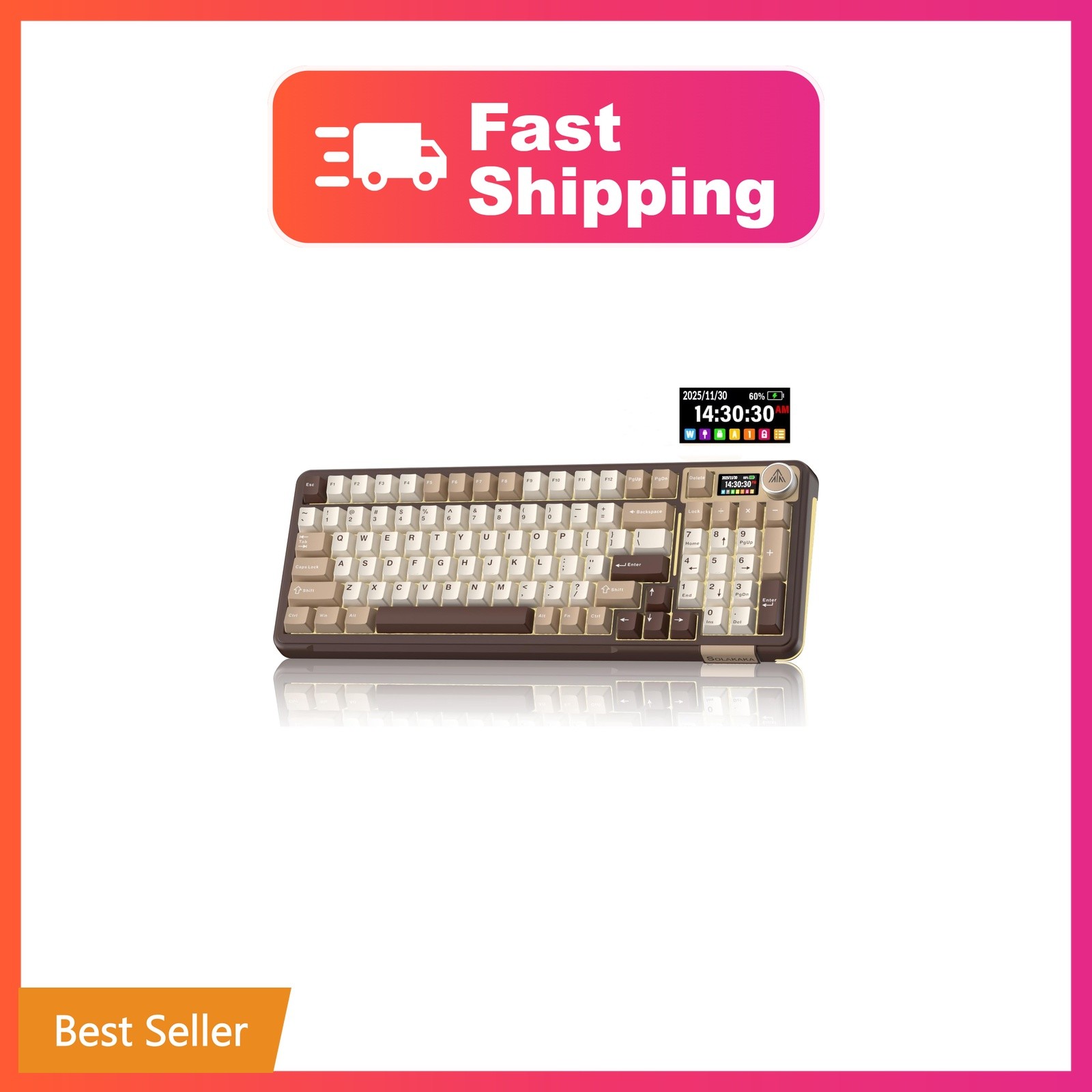 SOLAKAKA A99 Pro Mechanical Keyboard with LCD Screen and Metal Knob, Wireless...