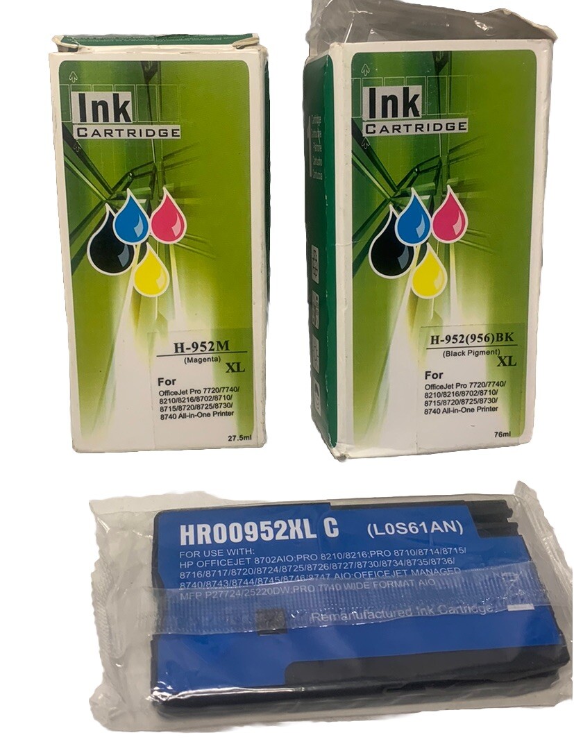 NOS 3 Ink Cartridges H-952(956)XL Black,Magenta,Blue(HR 00952XL) OFFICE JET PRO