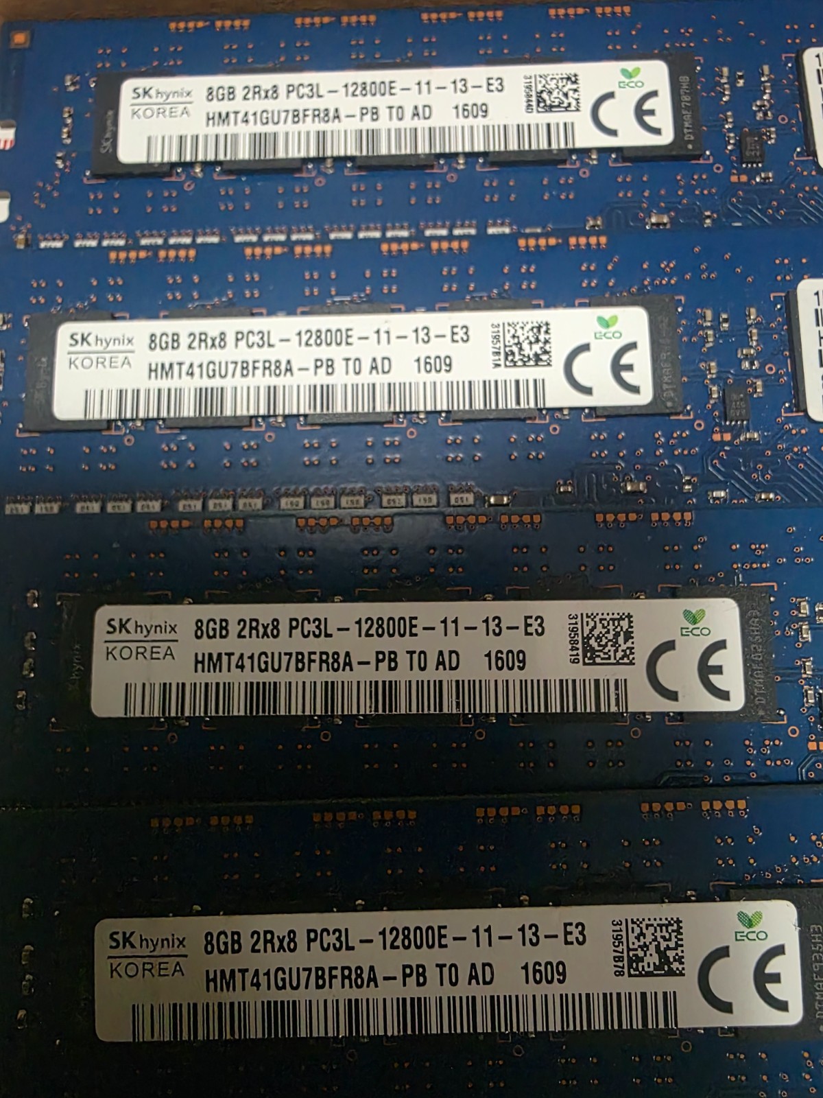 Lot of 4 Hynix2 x 8GB PC3L-12800E DDR3-1600 Memory HMT41GU7AFR8APB 689911-071 HP