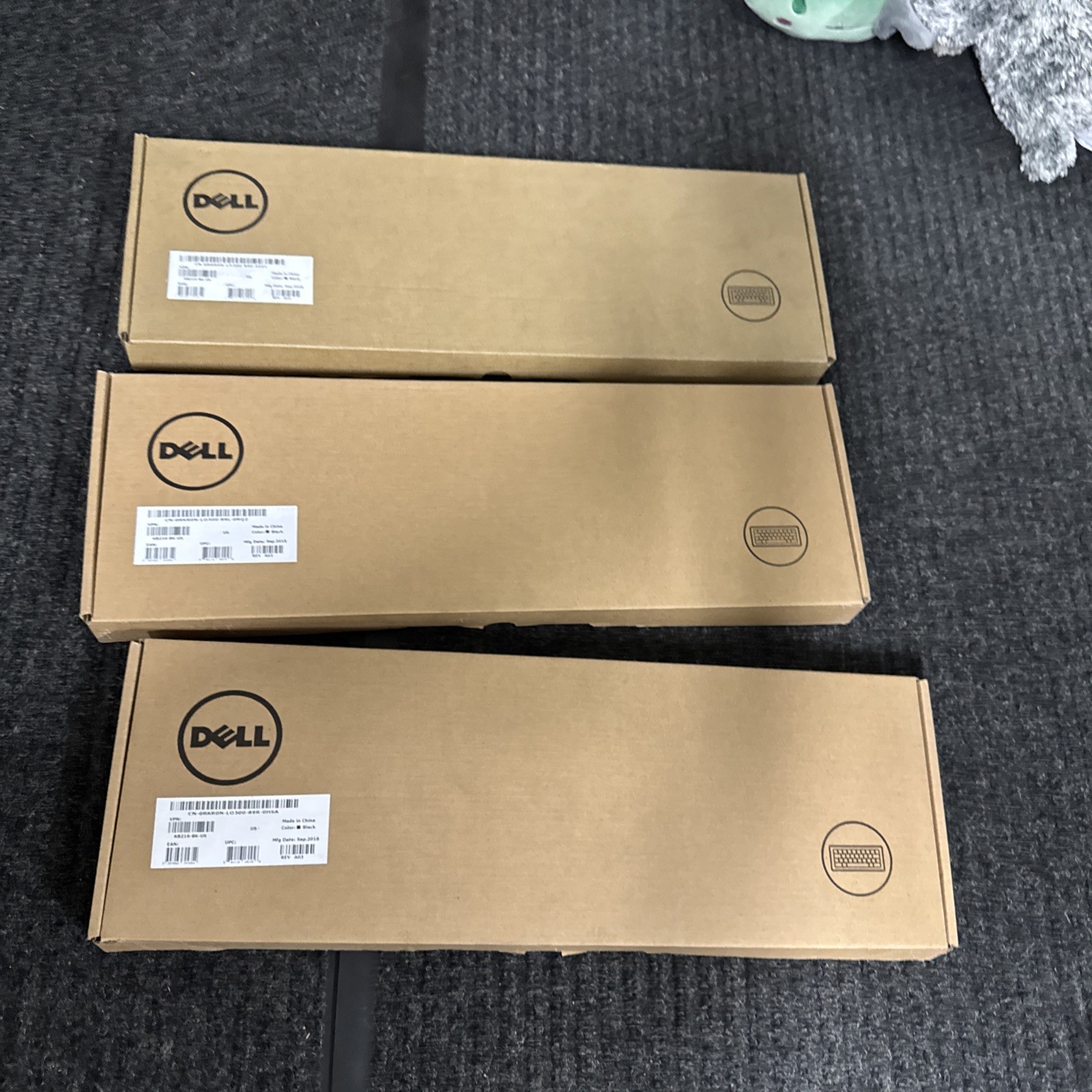 Lot Of 3-Dell KB216 KB216-BK-US Wired Keyboard - Black Some Roughing On One Box