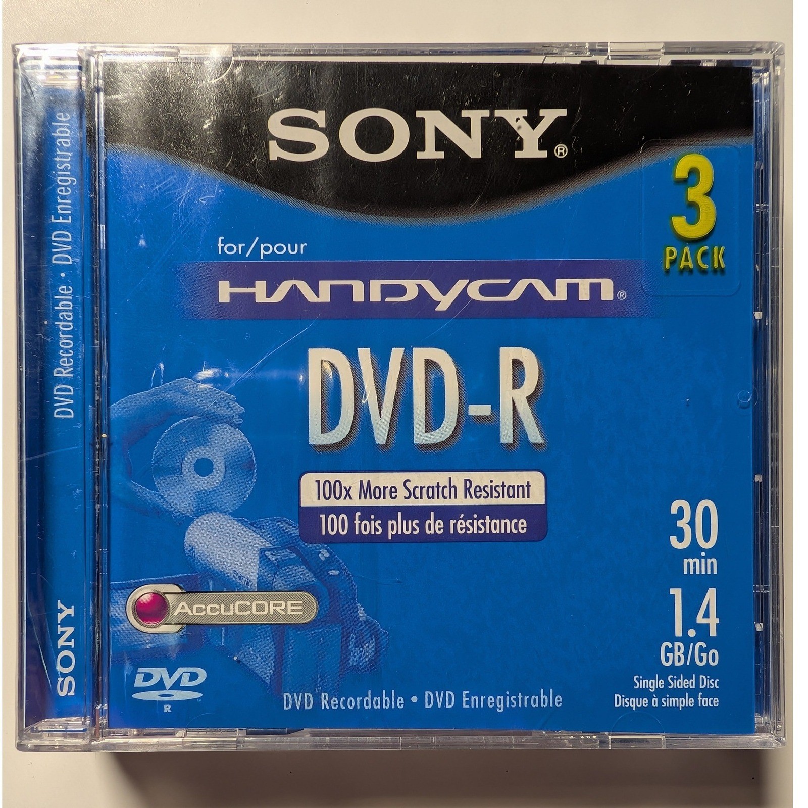 Sony Handycam DVD-R 3 Pack 1.4GB 30 Min 8cm Recordable Discs AccuCORE New Sealed