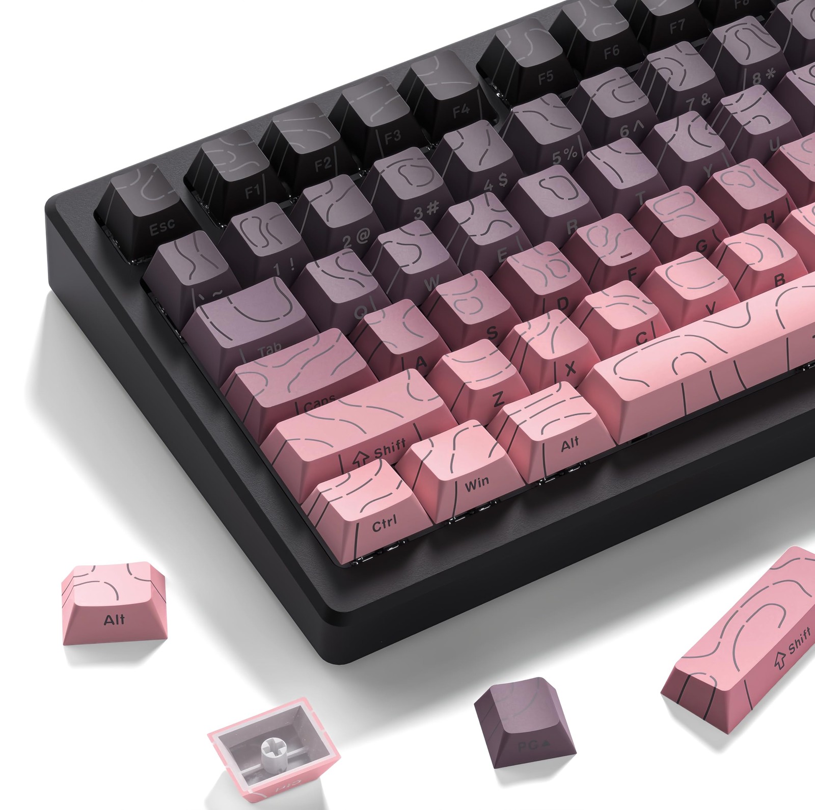 Pink Grey Topographic Keycap Sets Line Backlit Gradient Cherry 61/64/66/68