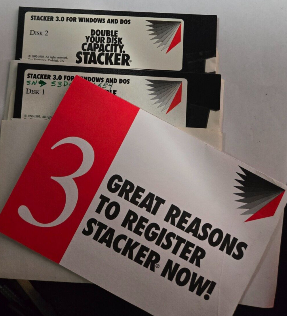 Stacker 3.0 For Windows & DOS Stac Electronics w/reg card Dated 1993 2X capacity