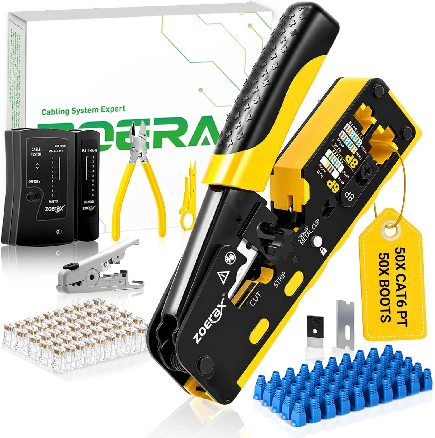 Cat7 RJ45 Crimping Tool, Cat 7 Cat6 Cat5 Pass through Ethernet Crimping Tool Kit