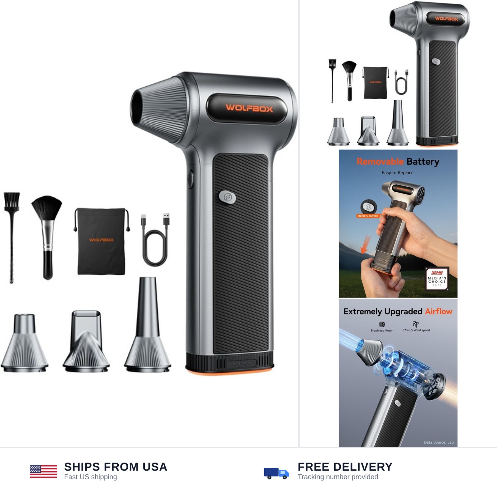 WOLFBOX MF200 Compressed Air Duster, Removable Battery, Car Cleaning, Home | ...