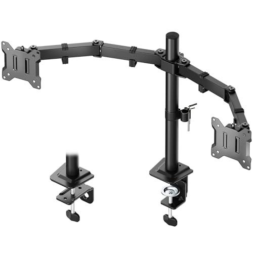  Stable Dual Monitor Stand for 17"–32” Computer Screens, Heavy-Duty Horizontal