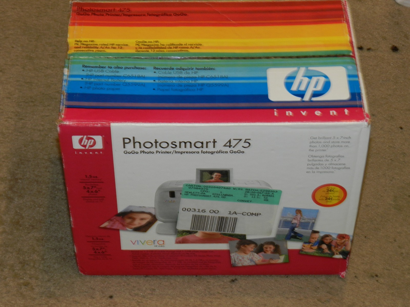 HP Photosmart 475 GoGo Photo Printer 1.5 GB Memory 5x7” 4x6” Photos New/Sealed