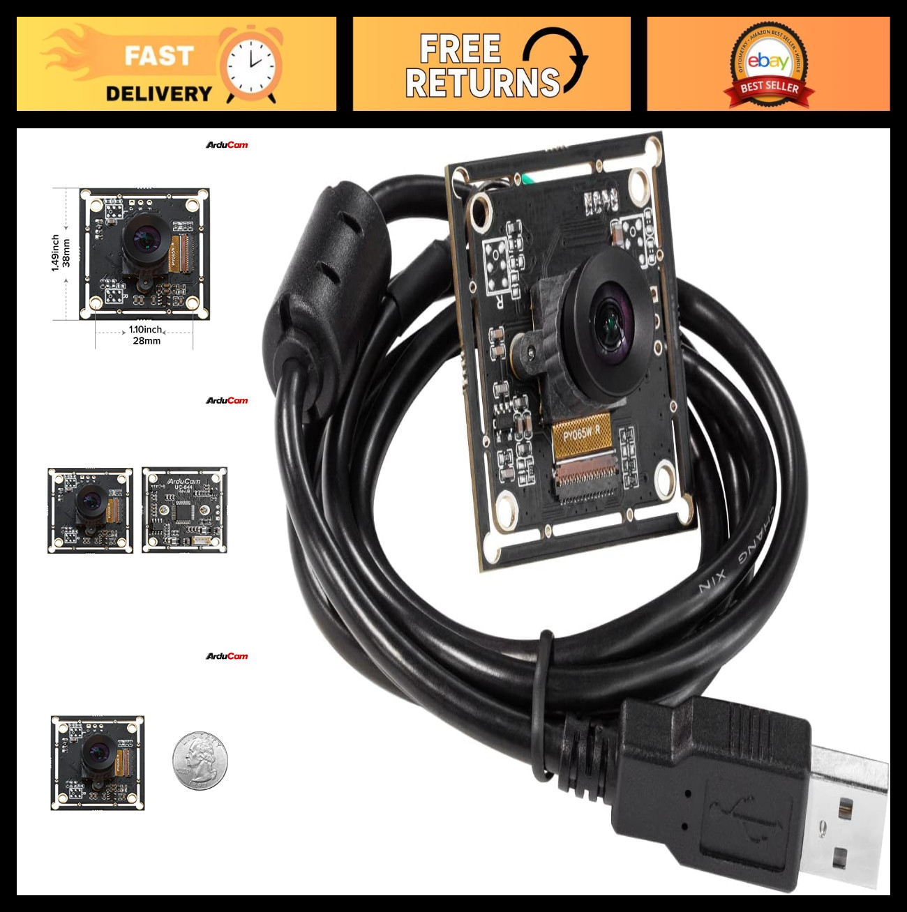 100fps Mono Global Shutter USB Camera, 720P OV9281 Webcam Module for PC, Laptop,