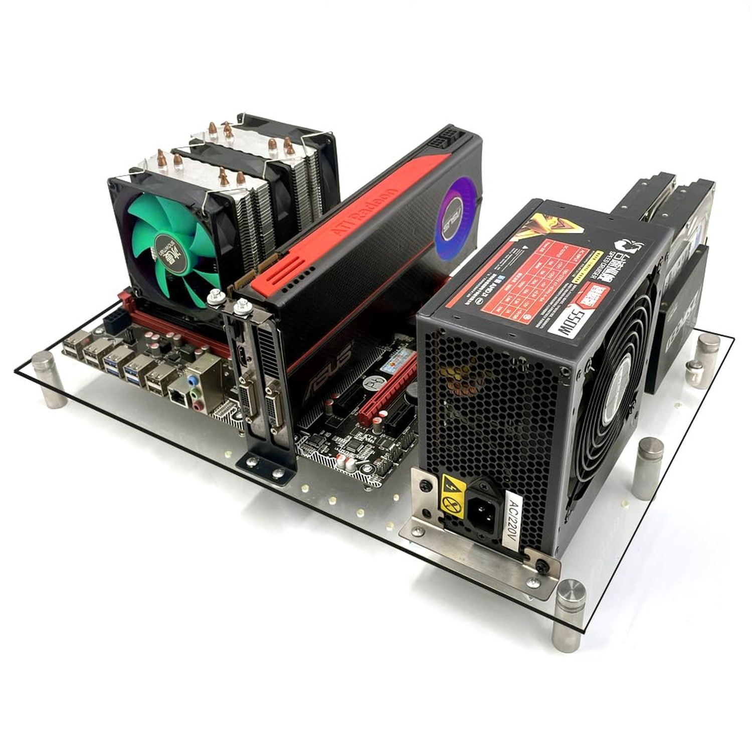 Open PC Case Test Bench DIY Acrylic Computer Chassis Rack Gaming Support Moth...