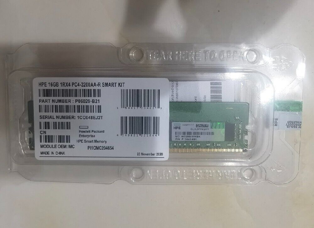 NEW P06029-B21 HPE 16GB 1Rx4 DDR4 PC4-3200AA RDIMM Gen10 Plus V2 Server Memory