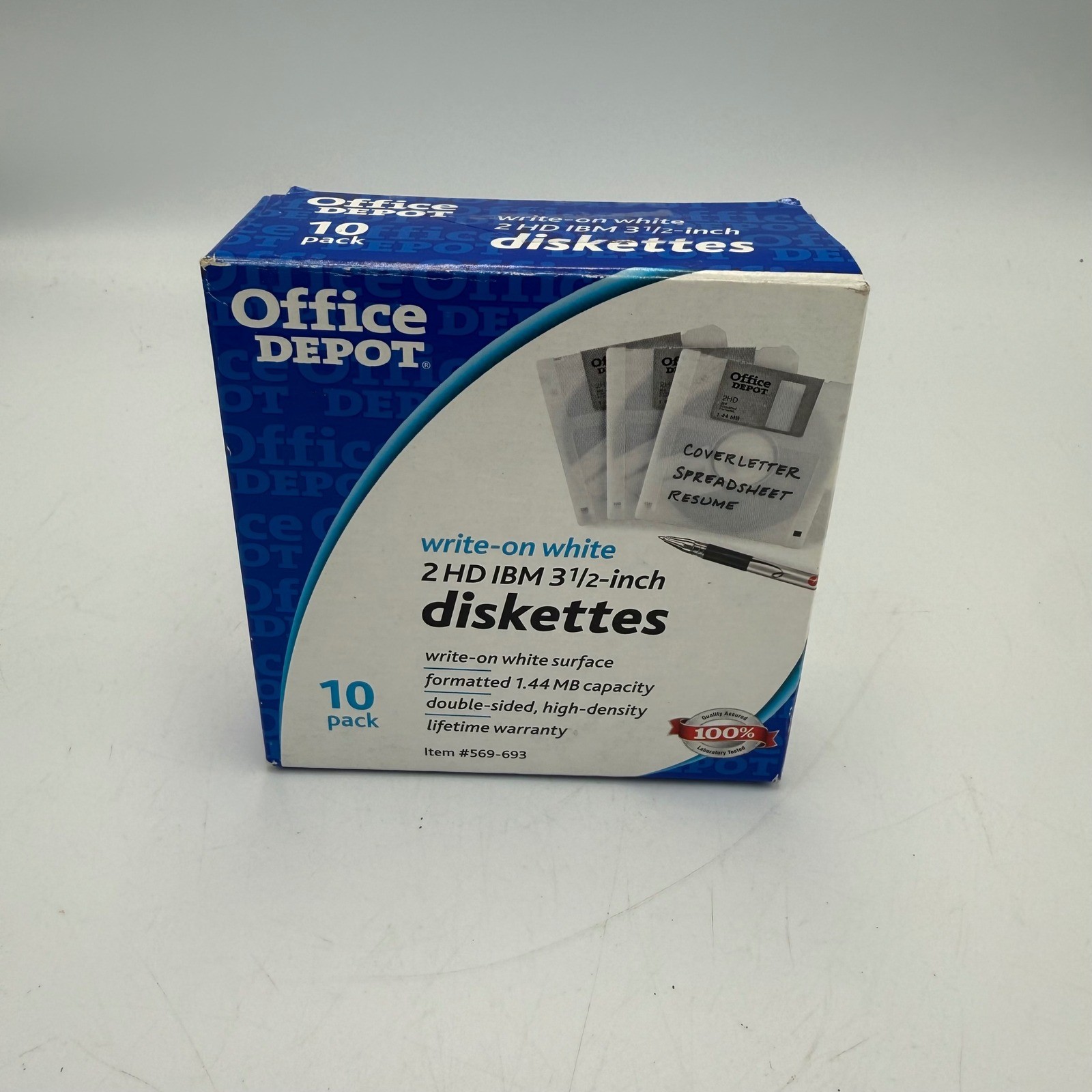 Office Depot 3.5 Inch Floppy Diskettes 10 Pack 1.44MB 2HD IBM Formatted 569-693
