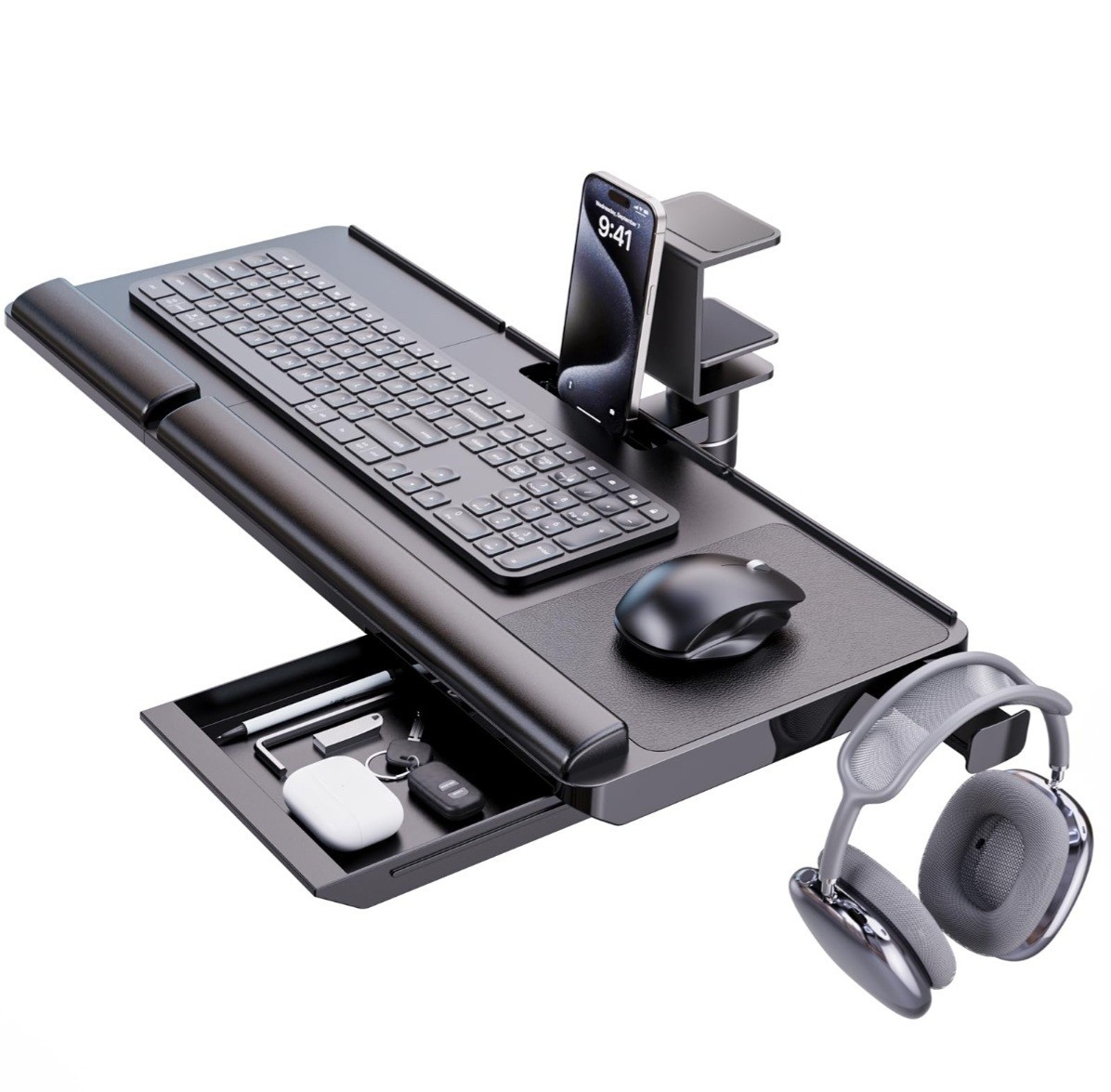 Keyboard Tray Under Desk with 360° Rotation, Ergonomic Keyboard and Mouse Tray