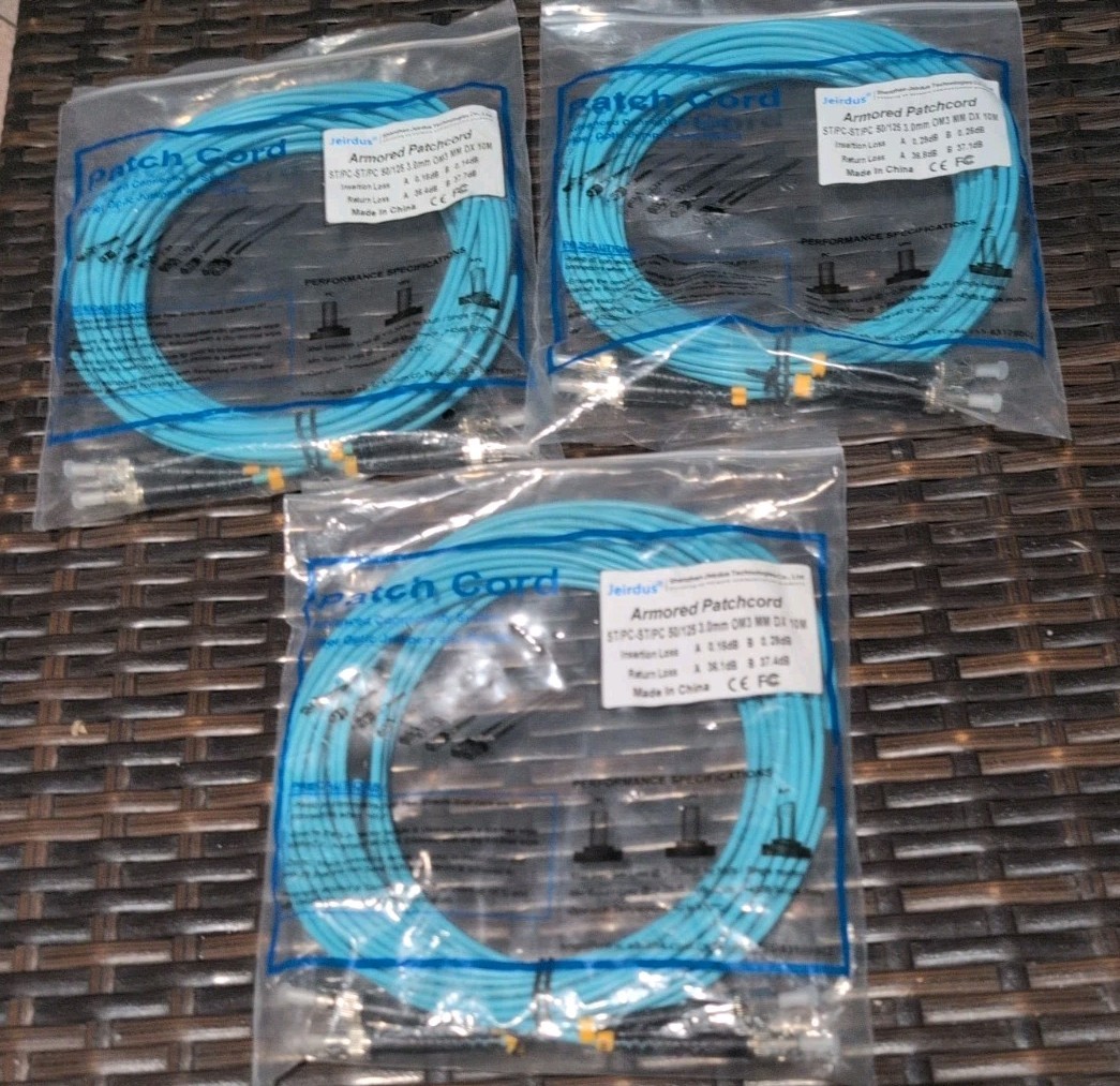 3 Pack Jeirdus Patchcord ST/PC-ST/PC 50/125 3.0mm MM DX 10M