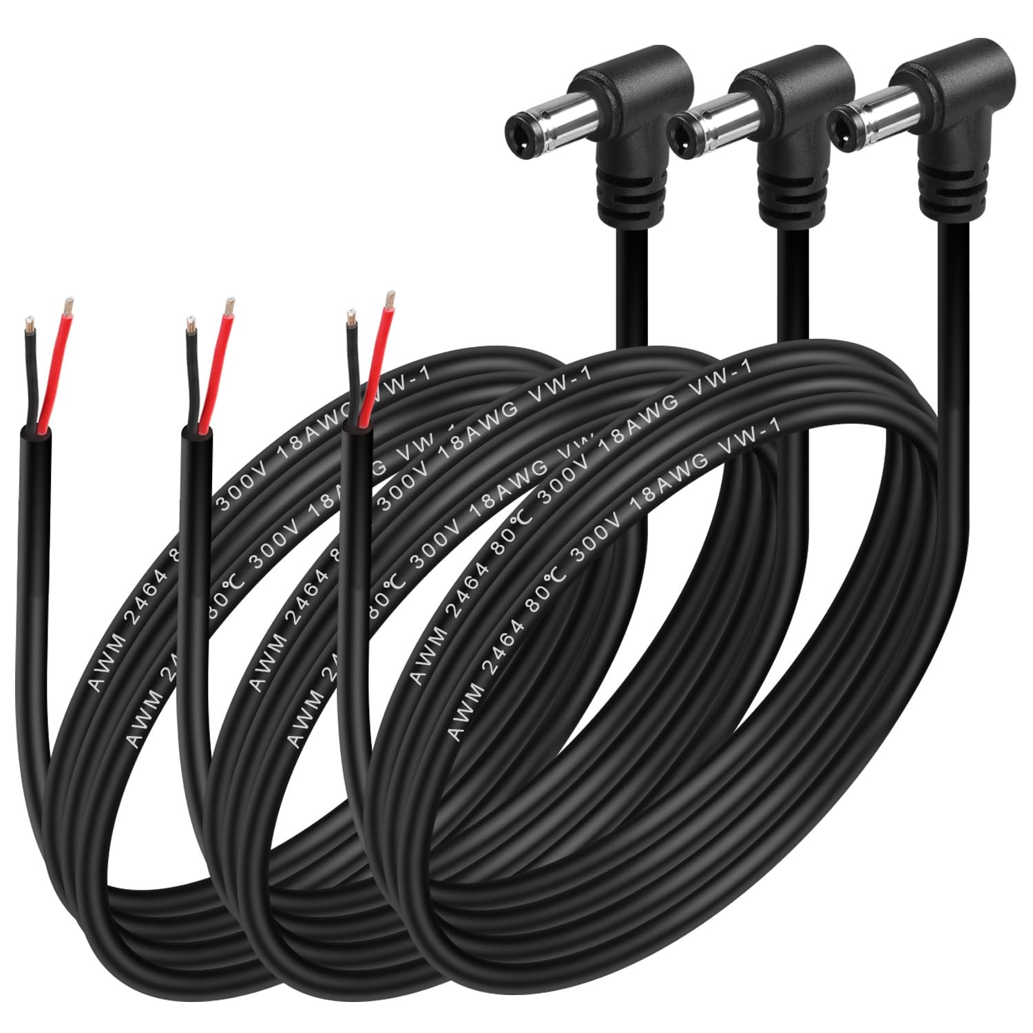 DC 5521 Power Pigtail Cable 90 Degree Right Angle 18AWG DC Power Plug Jack to...