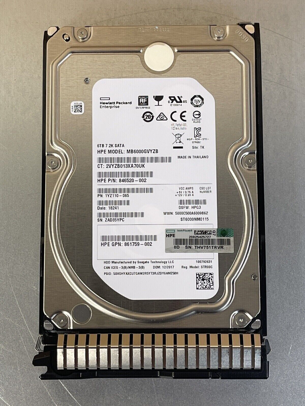 For HPE 6TB 6G SATA 7.2K 3.5" LFF SC 512e Hard Drive HDD 861750-B21 862138-001