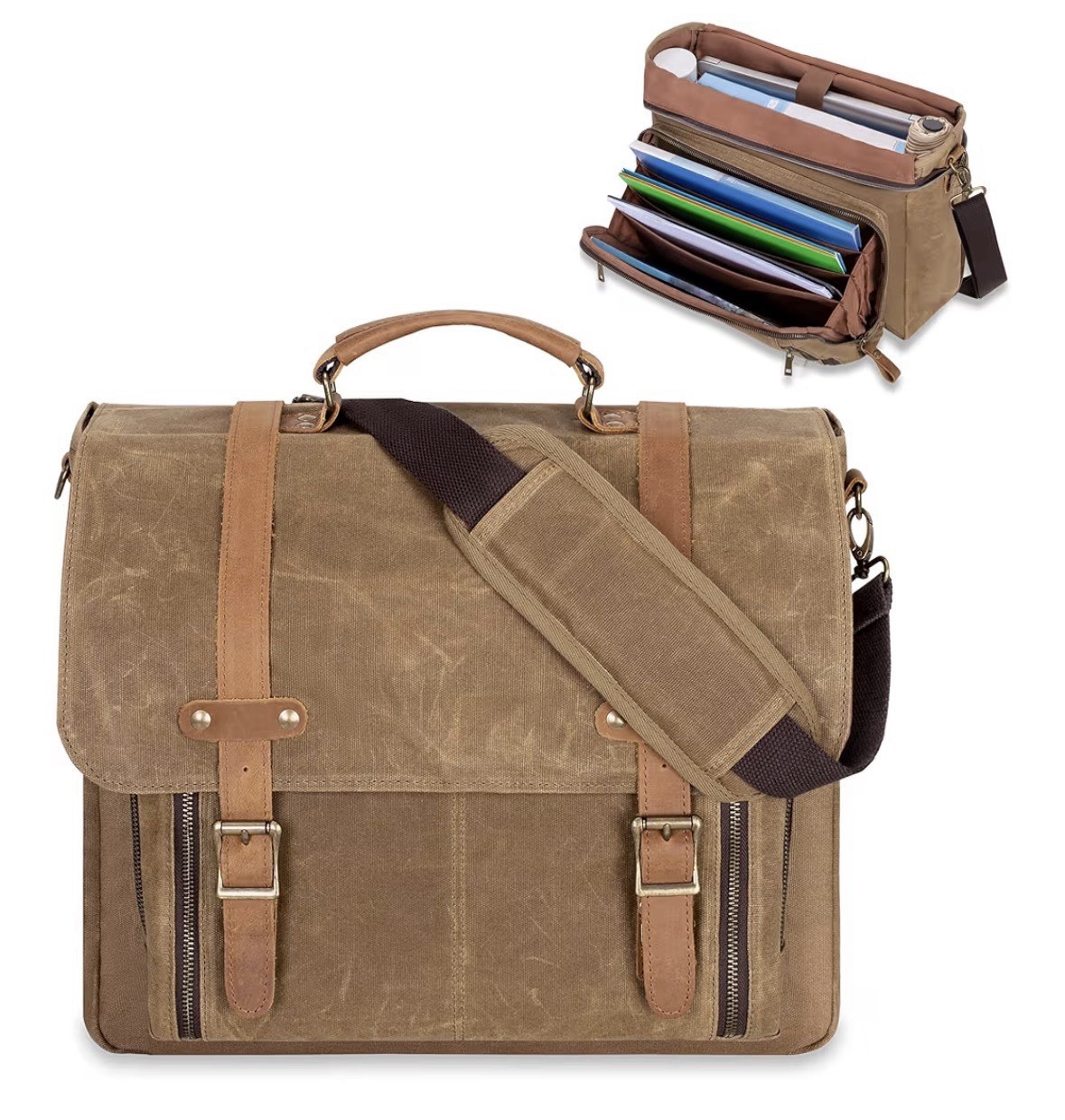 Men's Messenger Bag with Accordion File Folder - 17" Laptop - Fits Messenger