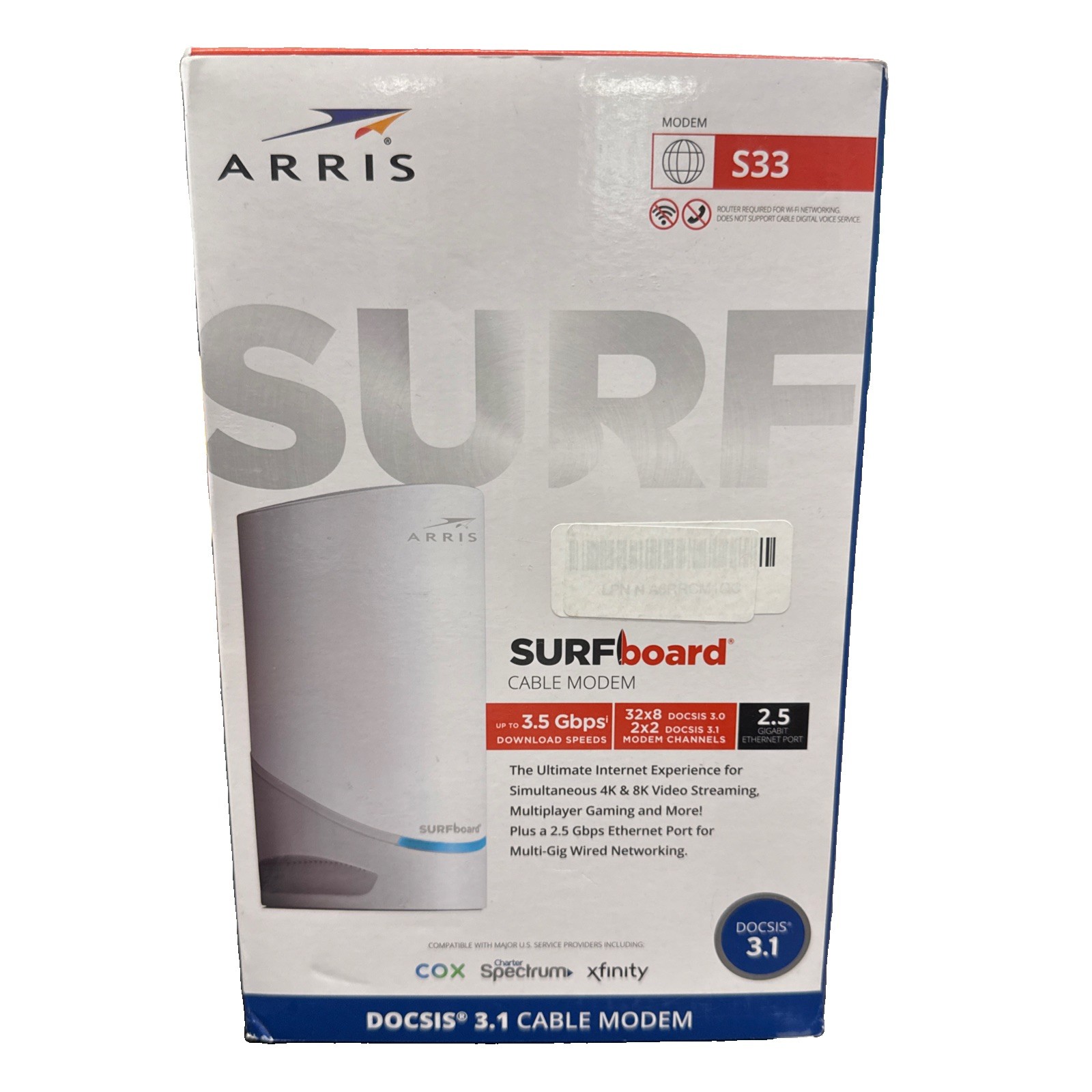 ARRIS SURFboard S33 DOCSIS 3.1 Cable Modem 3.5Gbps 2.5GbE 2-Port
