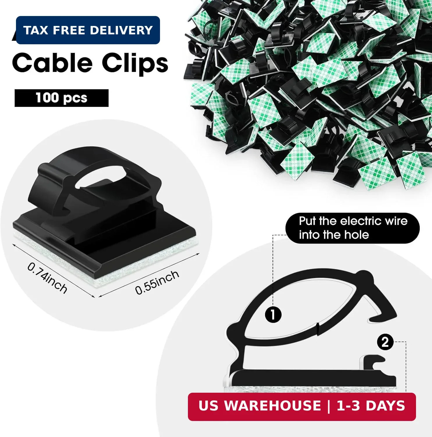 100 Pieces Adhesive Cable Wire Clips Strong Cord Clips Wire Holders Cable Cord M