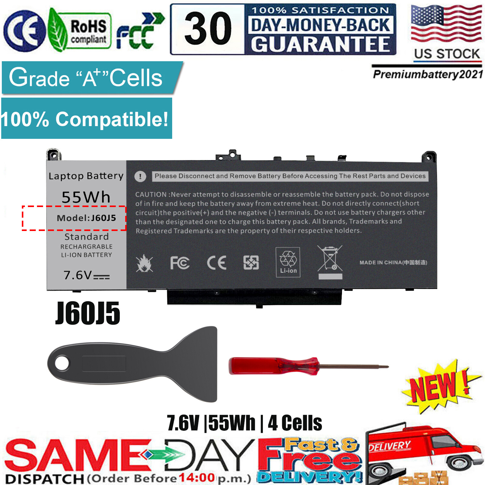 ✅Battery For Dell Latitude E7270 E7470 Series Laptop J60J5 R1V85 451-BBSX 451 US