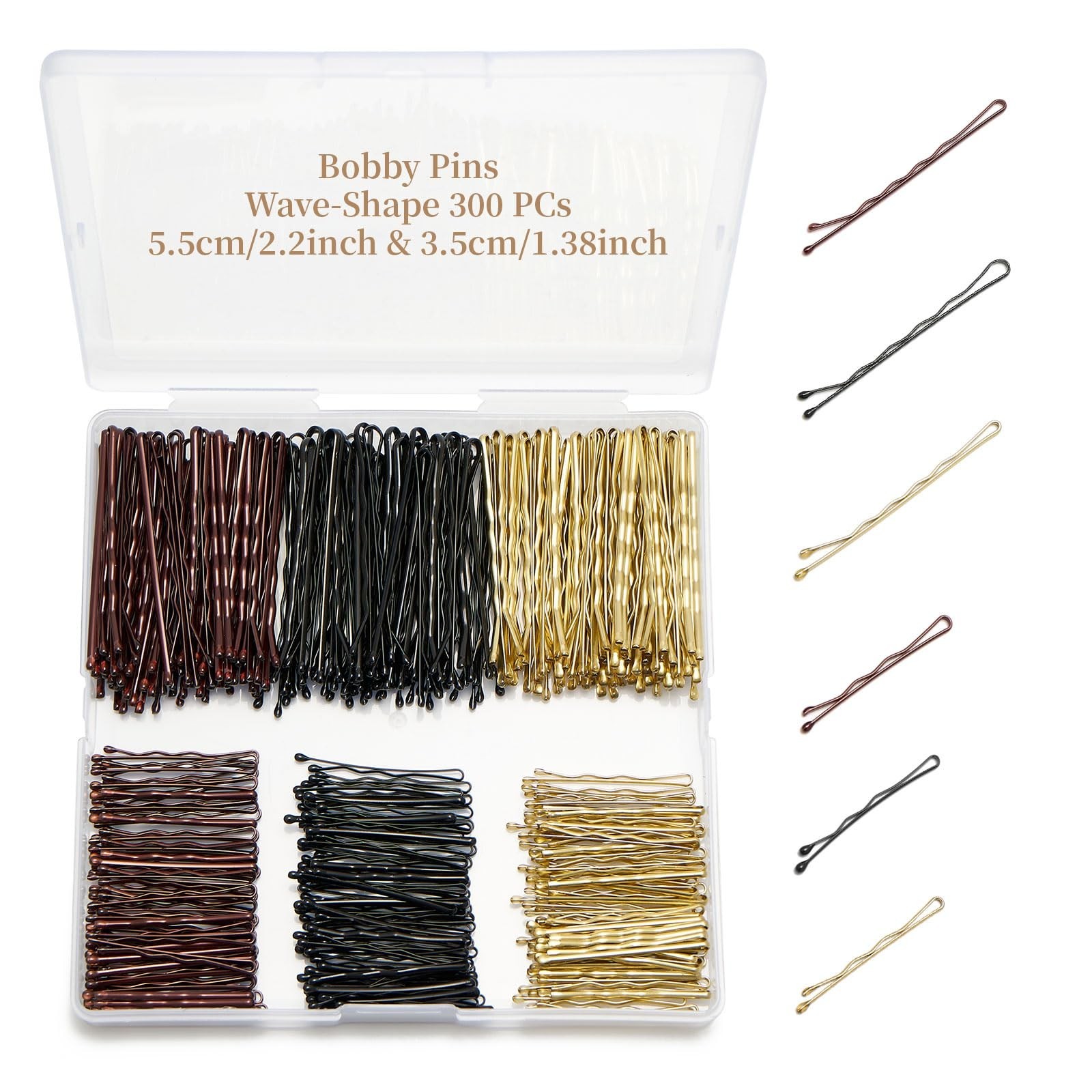300 Pcs 1.38 & 2.2 Inch Wave-Shaped Bobby Pins Mix Metal Hair Pins Hair Acces...