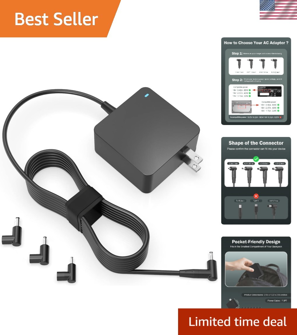 Efficient 65W Power Adapter for ASUS Laptops | Short Circuit Protection Included