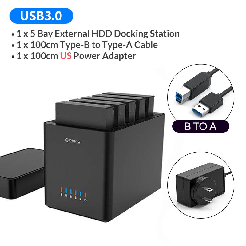 ORICO 5 Bay 3.5inch SATA Hard Drive Enclosure USB3.0/ Type C HDD Docking Station