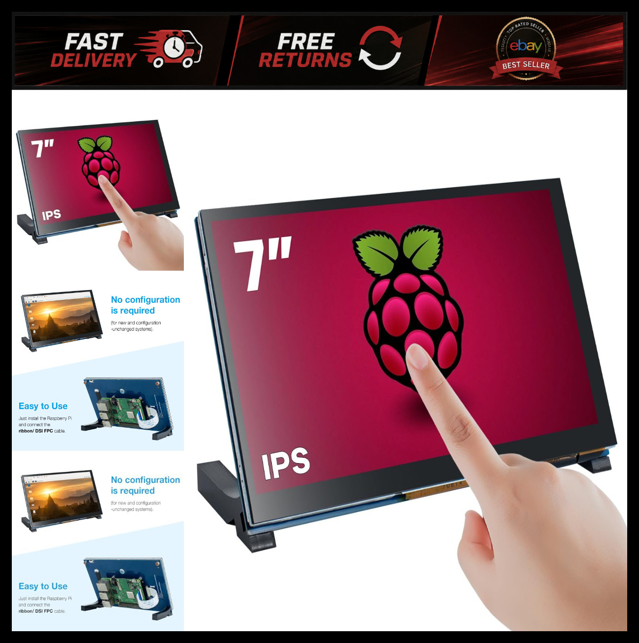 Hosyond 7 Inch Touchscreen IPS DSI Display Compatible with Raspberry Pi 5/4/3,