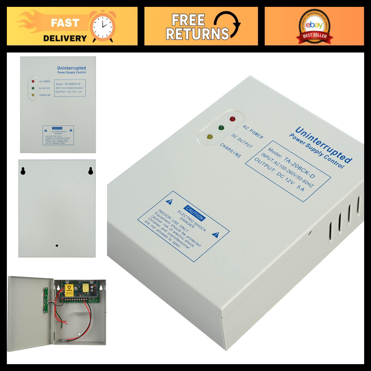 Electric Lock Power Supply Controller for Door Access System, 12V DC 5A, 110V-24