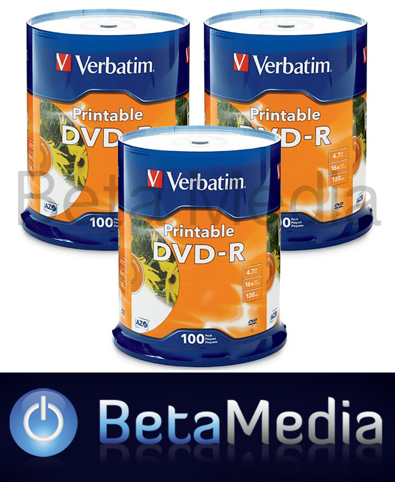 300 x Verbatim blank DVD-R 16x 4.7GB - White Inkjet Printable DVD Discs