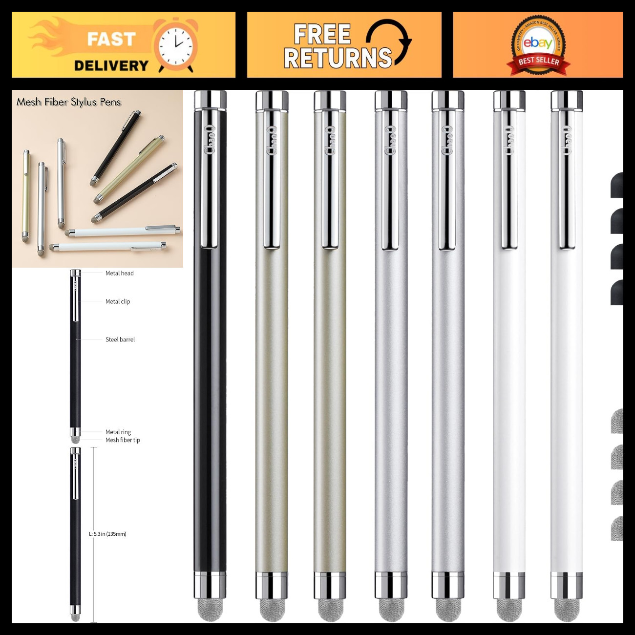 8 Pcs Touchscreen Stylus Pens for iPad, iPhone, Tablets - Precision & Comfort