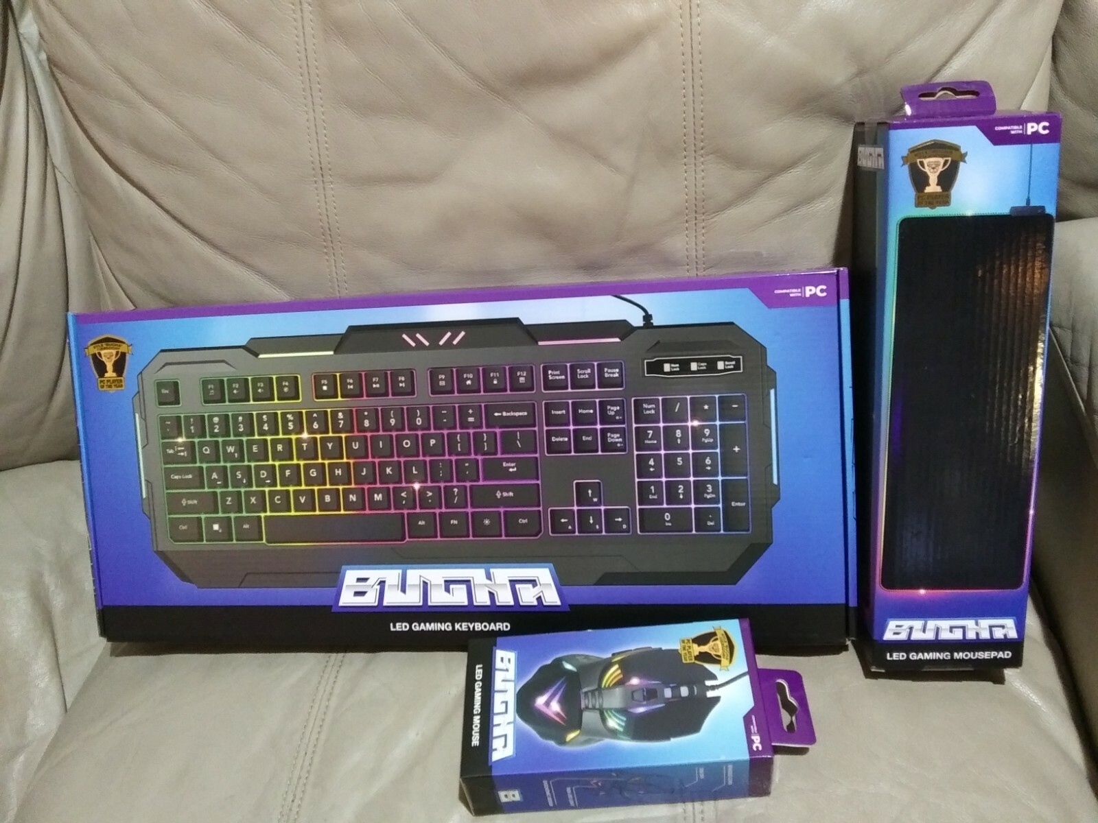 3 X World Cup Bugha exclusive LED gaming keyboard ,LED Gaming Mouse & pad for PC