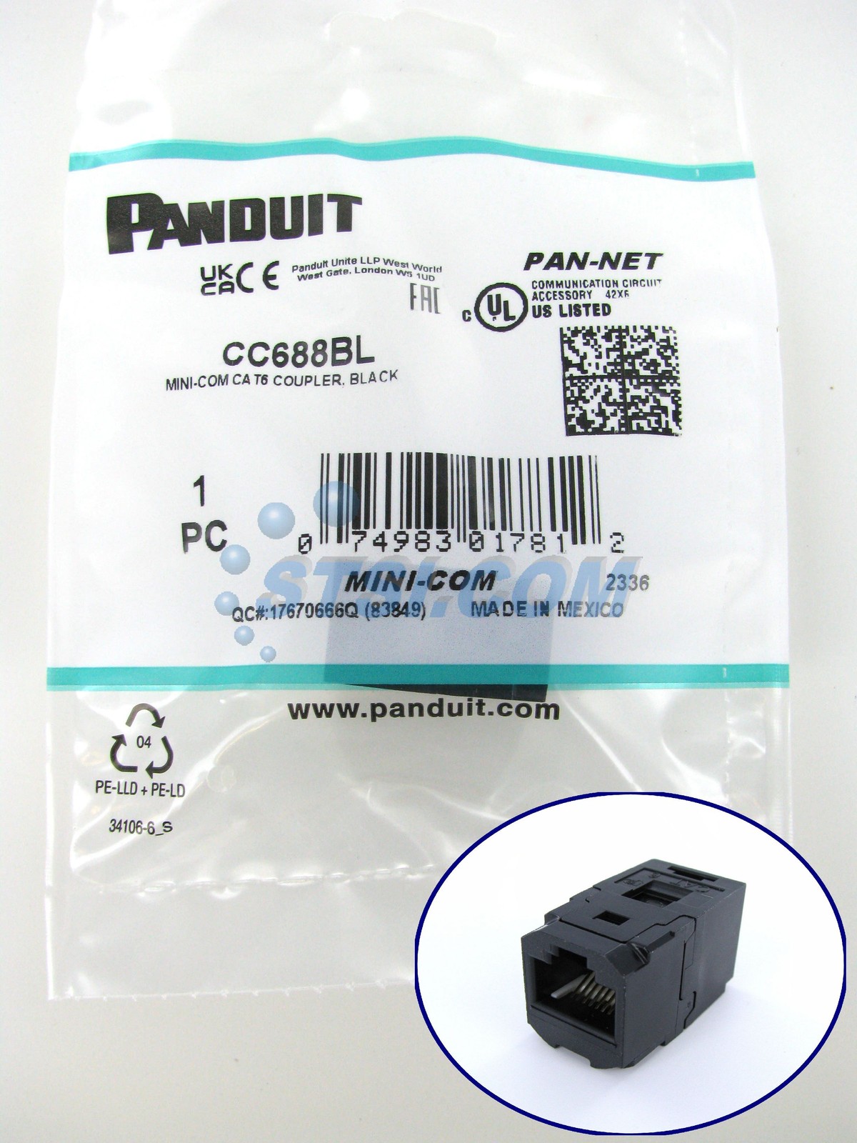 Panduit CC688BL Cat6 Coupler Module RJ45 8P8C Black ~STSI