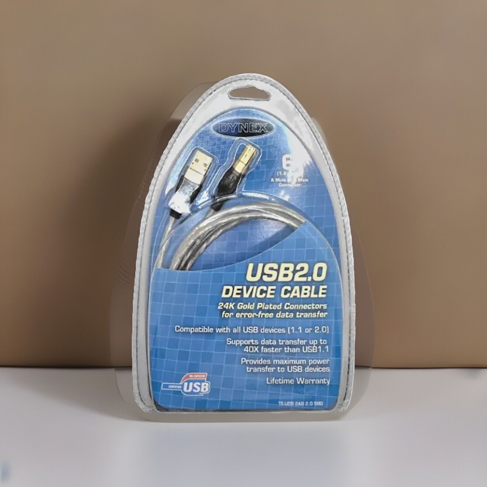 DYNEX™ Male A to Male B USB2.0 Printer 6' Cable w/24K Gold Plated Connectors NIP