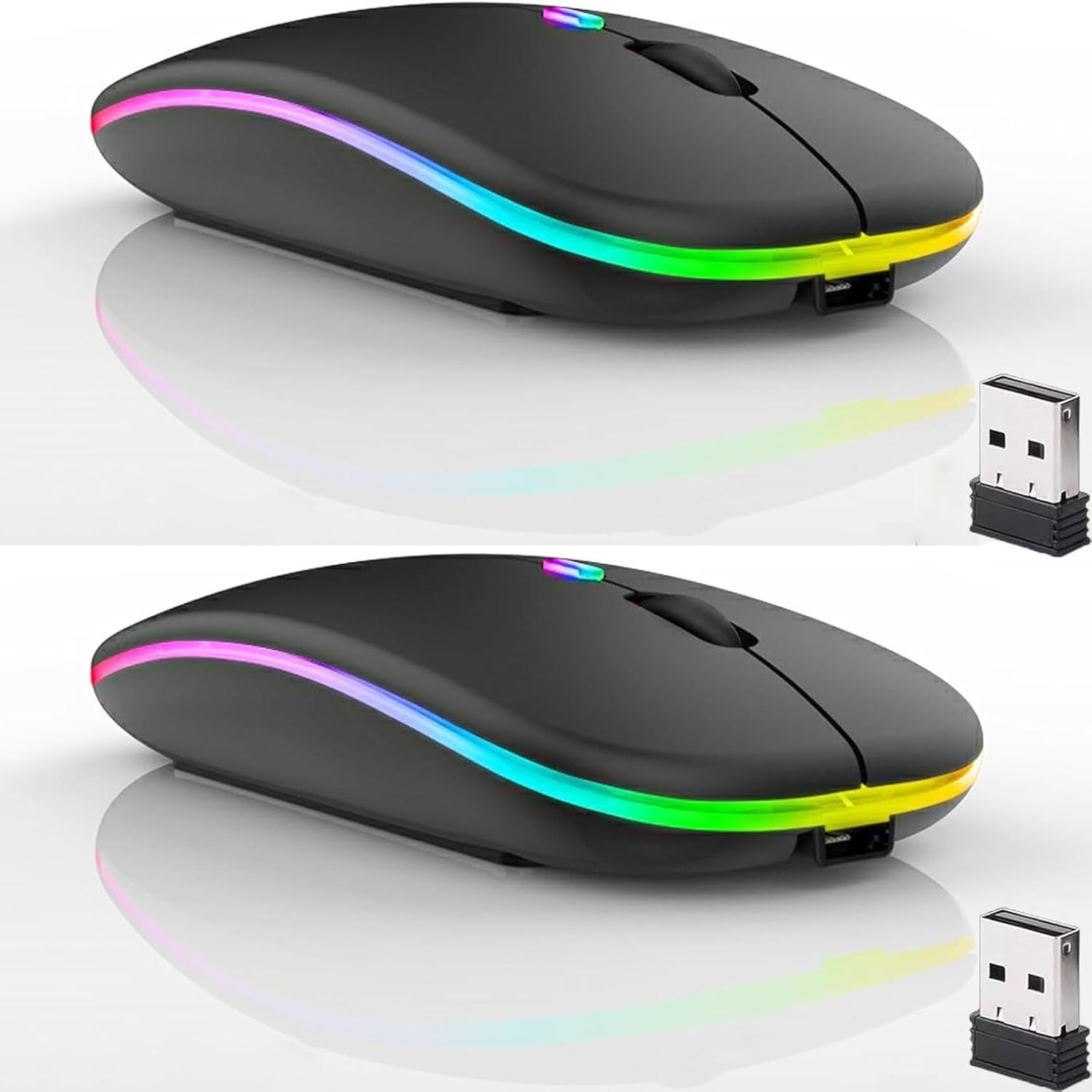 2 Pack Wireless Bluetooth Mouse,Led Dual Mode Rechargeable Silent Slim Laptop