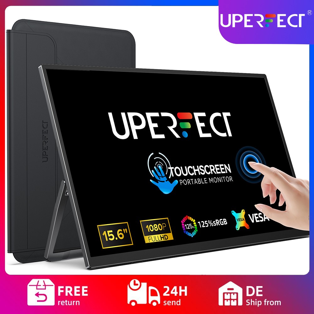UPERFECT Portable Monitor Touchscreen, 15.6 Inch Tragbarer Bildschirm Matte FHD