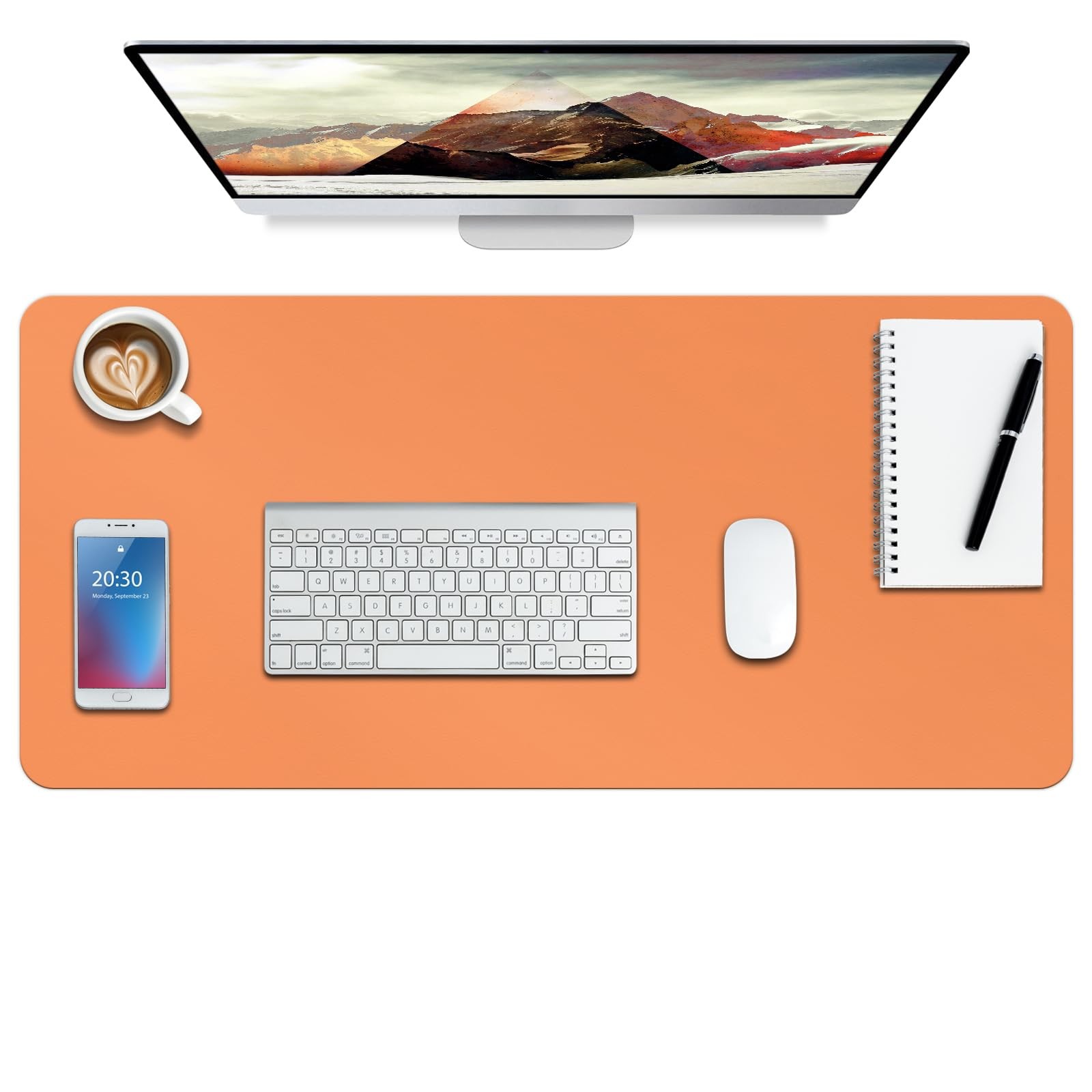 Boutilon Leather Desk Pad Protector,Non-Slip Mouse M 30"x 14", Orange
