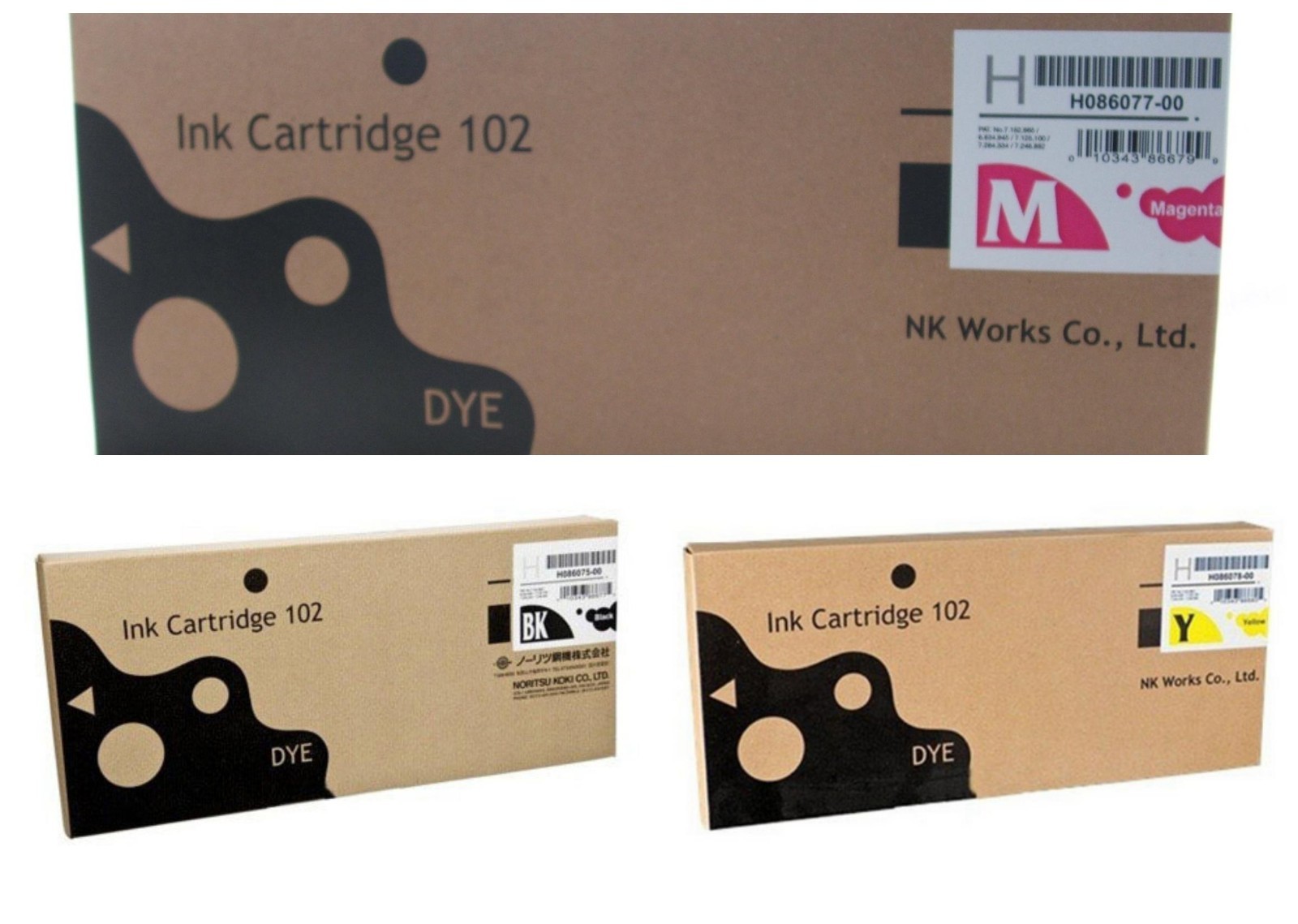 Noritsu 102 Ink Cartridge - Black, Yellow and Magenta (Lot of 3)